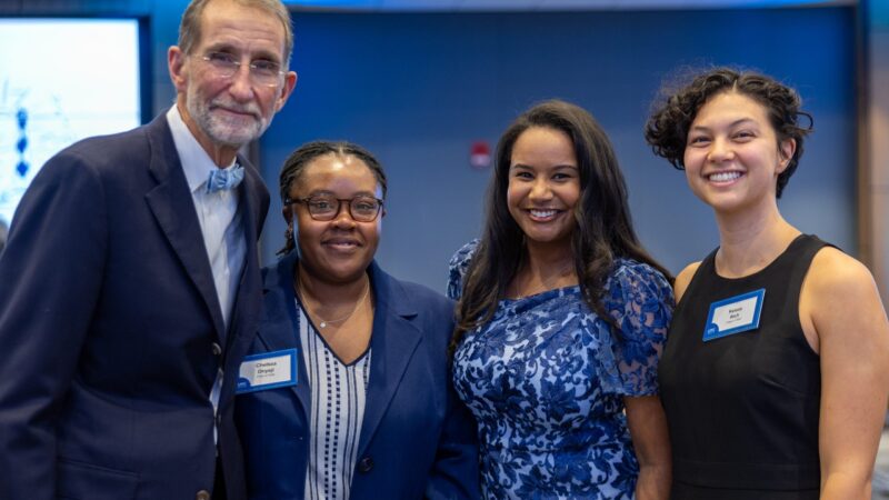 Bill Roper, MD, with UNC second-year medical students Chelsea Onyegi, Theresa Ann Dickerson and Kelsey Rich