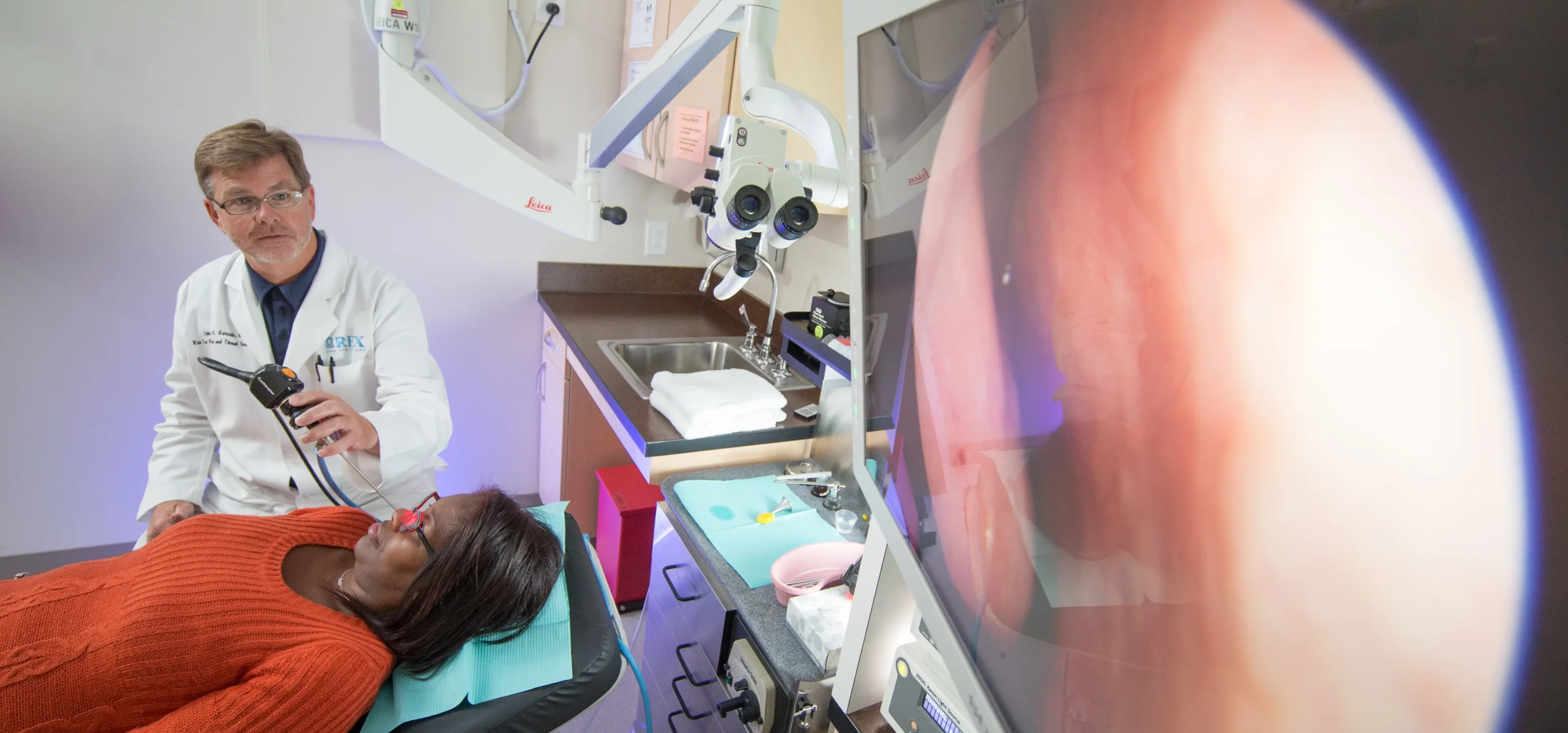 ENT physician provides clinical care to a patient through funding from UNC Health Foundation