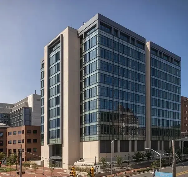 Exterior view of the UNC Lineberger Comprehensive Cancer Center, a leading academic cancer research and patient care facility supported by hospital donations and healthcare philanthropy