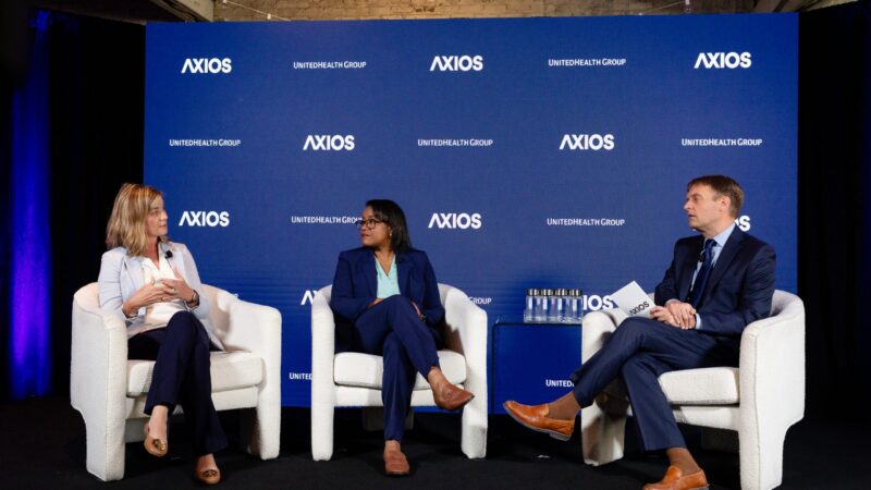 UNC's Meg Zomorodi with UHG's Danielle Gray and Axios host Nicholas Johnston.