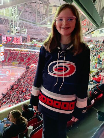 Lilly at a Carolina Hurricanes game.